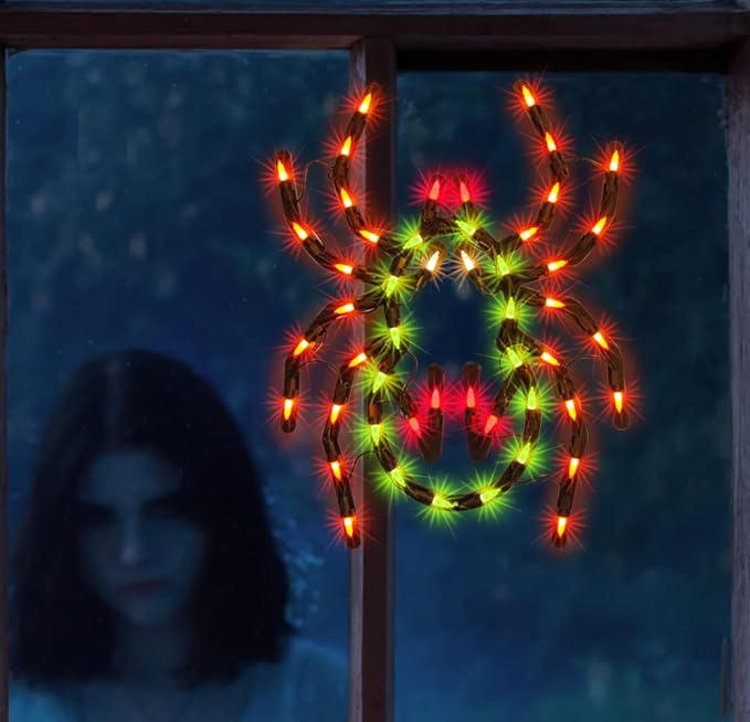 12.8" Lighted Spider Halloween Window Silhouette Decoration,Halloween Lighted Window Decoration,Hanging Light Up Holiday Ornament(Spider Light)