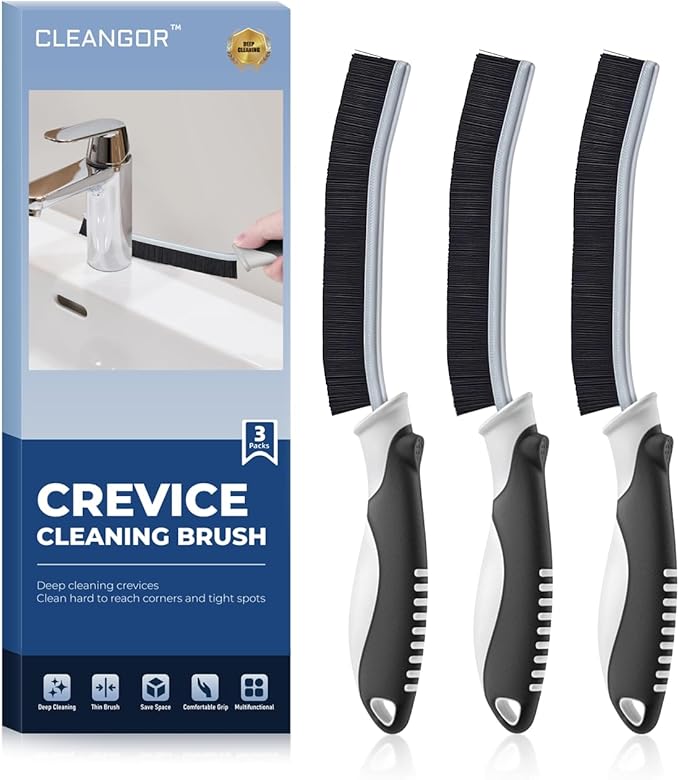 Crevice Cleaning Brushes, Scrub Brush for Hard to Reach Small Space, Home Essentials, Cleaning Supplies, Cleaning Tools for Household Use, Bathroom, Shower, Kitchen, Toilet, Window (3, Black)