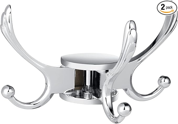 Swivel Coat Hook 2 Pack Heavy Duty Space Saving Towel Rope Hook Wall Mount Triple Swing Arms for RV Bathroom Kitchen Garage,Polished Chrome