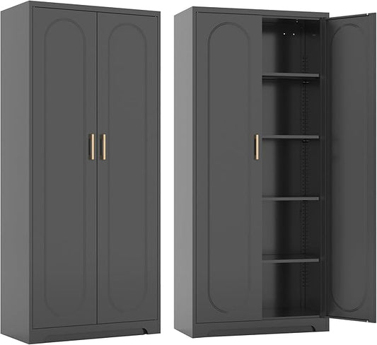 Metal Tall Black Cabinet, 71' Pantry Cabinet with Doors and 4 Adjustable Shelves, for Pantry, Laundry Room, Living Room, Dining Room