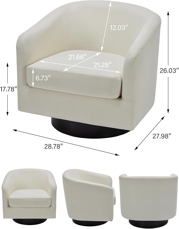 Swivel Barrel Accent Chair, Modern Round Linen Arm Chair for Living Room, Bedroom, Comfy Club Reading Chairs for Adults(Linen Fabric, Beige, Set of 1