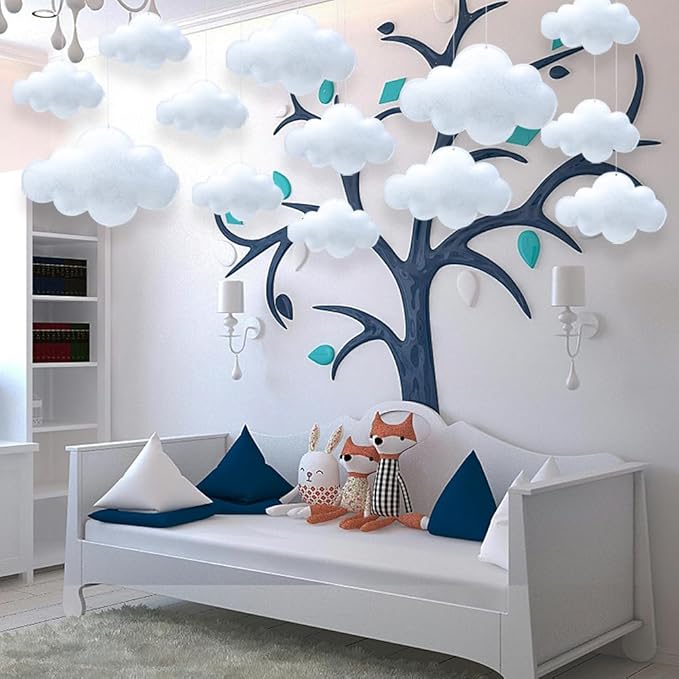 12 Pcs 3D Cloud Decorations Hanging Clouds for Room Ceiling Decor Clounds Decorations Felt Fake Cloud Ornaments Cloud Props for Art Stage Wedding Nursery Children Room Themed Party Baby Shower