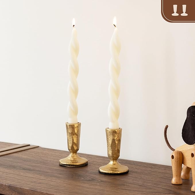 Candle Sticks Holder Decor, Set of 2 Vintage Gold Candle Holders, Modern Decorative Tapered Candlestick Holders Centerpiece for Dining Table Centerpiece, Wedding, Party Decor