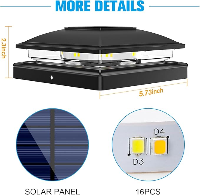 VOLISUN Solar Post Cap Light Outdoor Waterproof 12pack,Solar Fence - Post Lights for 4x4 5x5 6x6 Wooden/Vinyl Post,Black Deck Post Cap Light Solar Powered with Warm White for Garden/Patio/Porch