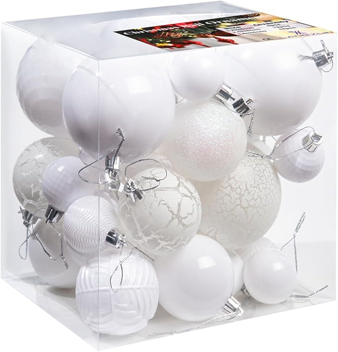 LANGXUN 36pcs White Christmas Tree Decorations Balls, Bolas De Navidad, 2025 Christmas Decor, Indoor Outdoor Shatterproof Christmas Ornaments, Xmars Party Wedding Suppiles
