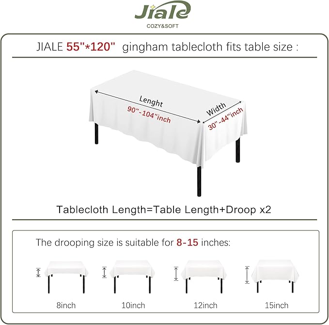 JIALE Spring Gingham Tablecloth Rectangle Cotton Linen Fabric Checkered Table Cloth with Tassel Washable Wrinkle Free Buffalo Plaid Table Cover for Outdoor Party Picnic Kitchen Dining, Green, 55x120