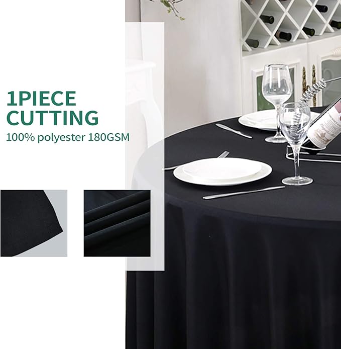 Surmente Black Tablecloth for Round Tables, 120-inch Round Table Cloths for Weddings, Banquets, or Restaurants