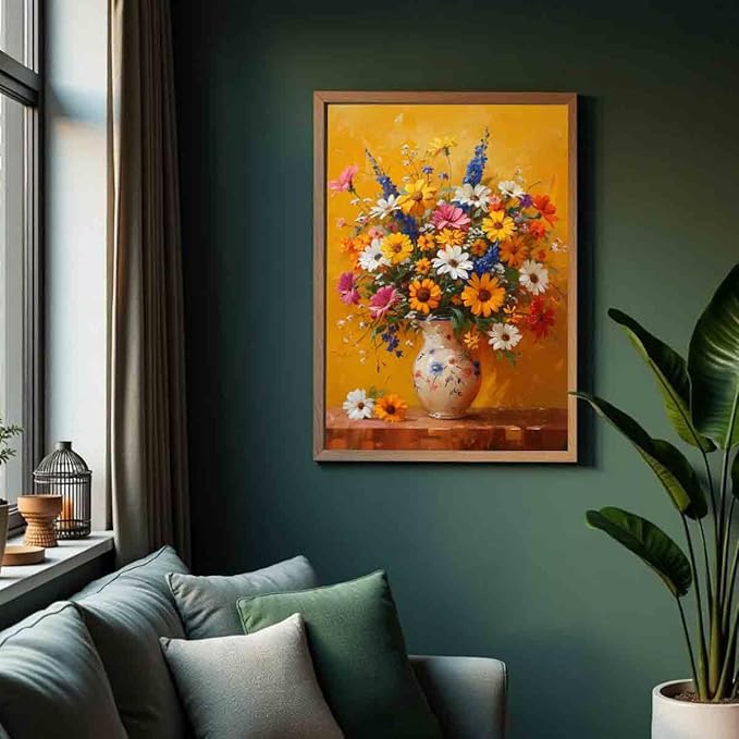 Flowers In Vase Wall Art Colorful Flowers Picture White Daisy Picture Farmhouse Floral Picture Still Life Painting Rustic Floral Painting Vintage Botanical Living Room Decor 16x24inch No Frame