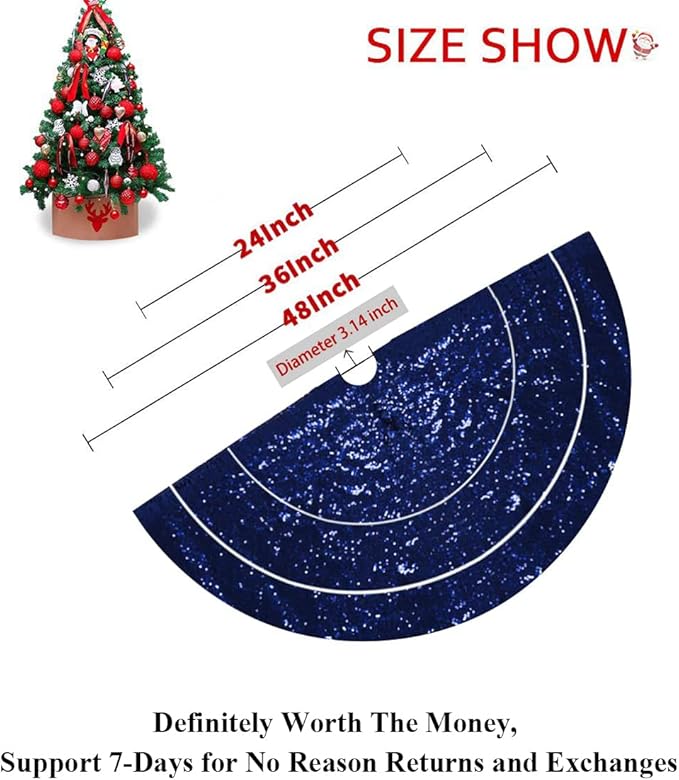 Partisout 24-inch Navy Blue Sequin Tree Skirt Christmas Skirt Tree Navy Blue 24in Xmas Tree Skirt Rustic Tree Skirt Sparkle Christmas Tree Skirt for Party Wedding Plam Decorations-191024