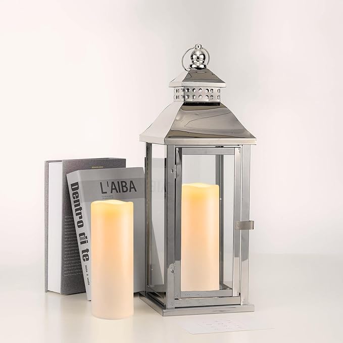 Amagic 2 Pack 8" x 4" Outdoor Plastic Electric flameless Candles with Remote Control and Timer, Battery Operated Flickering LED Pillar Fake Candle for Home, Wedding Decor, Ivory