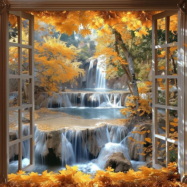 Landscape Blackout Curtains for Girls Boys Teens Home Decor, Nature 3D Autumn Fall Forest Maples Grommet Thermal Insulated Drapes Darkening Window Curtain for Bedroom Living Room, 42 x 63 Inch