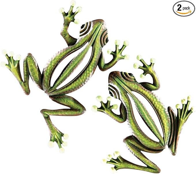Collections Etc Glow in The Dark Hanging Frogs Wall Fence Tree Decor - Set of 2, Green