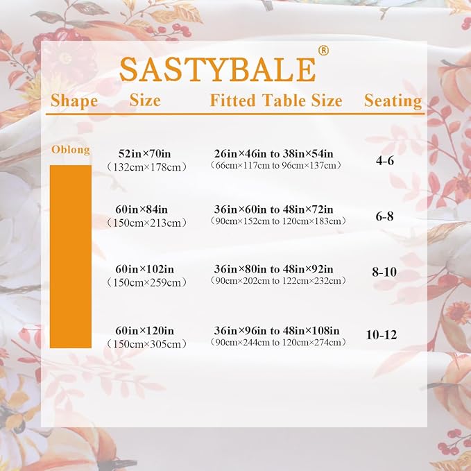 SASTYBALE Thanksgiving Tablecloths for Rectangle Tables 60 x 84 Inch Pumpkins Tablecloth with Checkered, Vintage Farmhouse Spill-Proof Fabric Table Covers for Autumn Harvest & Fall Decor, Orange
