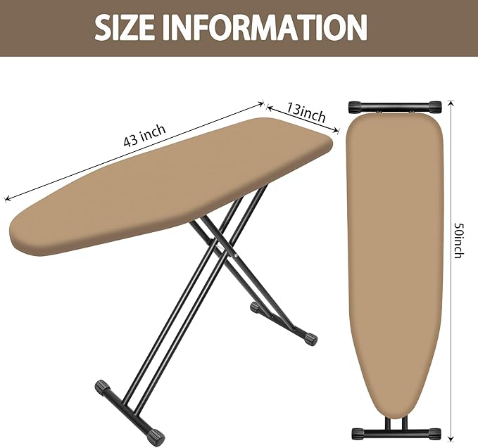 Ironing Board with Heat Resistant Cover, 43x13 Compact and Space Saver Iron Board,Height Adjustable,Easy to Fold,Stable Structure