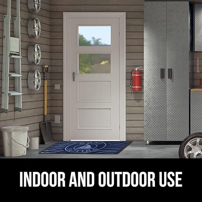 GORILLA GRIP 100% Waterproof All-Season WeatherMax Doormat 35x23, US Designed Natural Rubber, Stain and Fade Resistant, Low Profile Indoor Outdoor Door Mats, Easy Clean Patio Mat, Blue Sailing