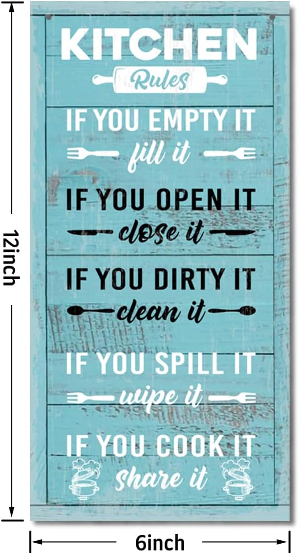 Hanging Kitchen Rules Wood Decor Sign, Rustic Kitchen Wooden Signs, Printed Wood Wall Art Sign, Kitchen Door Rules Rustic Sign, Hanging Wood Sign Kitchen Decor, Funny Farmhouse Kitchen Wall Décor G1