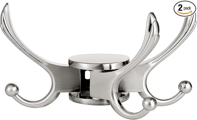 Swivel Coat Hook 2 Pack Heavy Duty Space Saving Towel Rope Hook Wall Mount Triple Swing Arms for RV Bathroom Kitchen Garage,Brushed Nickel