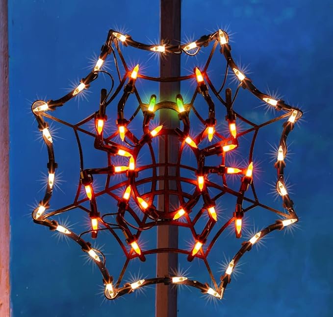 12.8" Lighted Cobweb Halloween Window Silhouette Decoration,Halloween Lighted Window Decoration,Hanging Light Up Holiday Ornament( Cobweb Light)