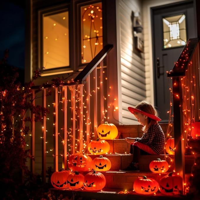 JMEXSUSS 600 LED Orange Lights for Halloween Decorations, Halloween Lights Outdoor, Orange String Fall Light Plug in for Indoor Room Tree Yard Party Magic Summerween Fall Decor