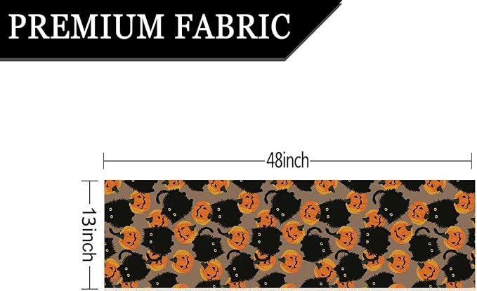 Halloween Table Runner Black Cat Pumpkins Seasonal Kitchen Dining Table Home Outdoor Party Decorations 13x48 Inch