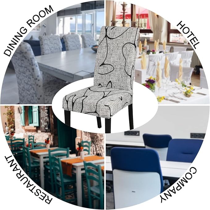 JQinHome Pattern Chair Covers for Dining Room Set of 4, High Stretch Removable Washable Parsons Chair Slipcover for Home Party Hotel Wedding Ceremony (4PCS, Lotus Gray)