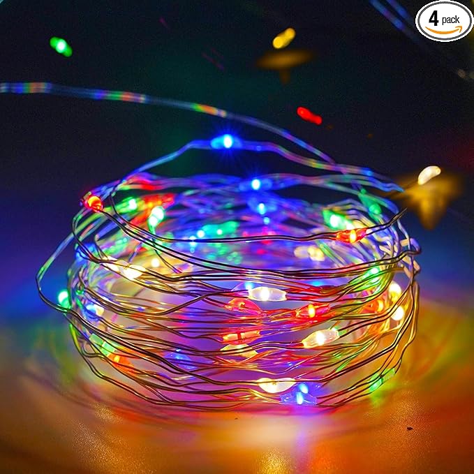 4-Pack Multicolor Christmas Fairy Lights Battery Operated with Timer, Waterproof 16FT 50 LED String Lights Outdoor Indoor, Twinkle Lights for Bedroom Wedding Party Christmas Decoration (Multicolor)