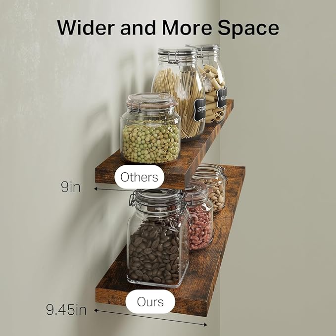 BAYKA Floating Shelves for Wall, 36 inches Wall Mounted Rustic Wood Shelves for Bathroom, Bedroom, Living Room, for Storage/Decor with 30lbs Capacity๏ผRustic Brown,Set of 3