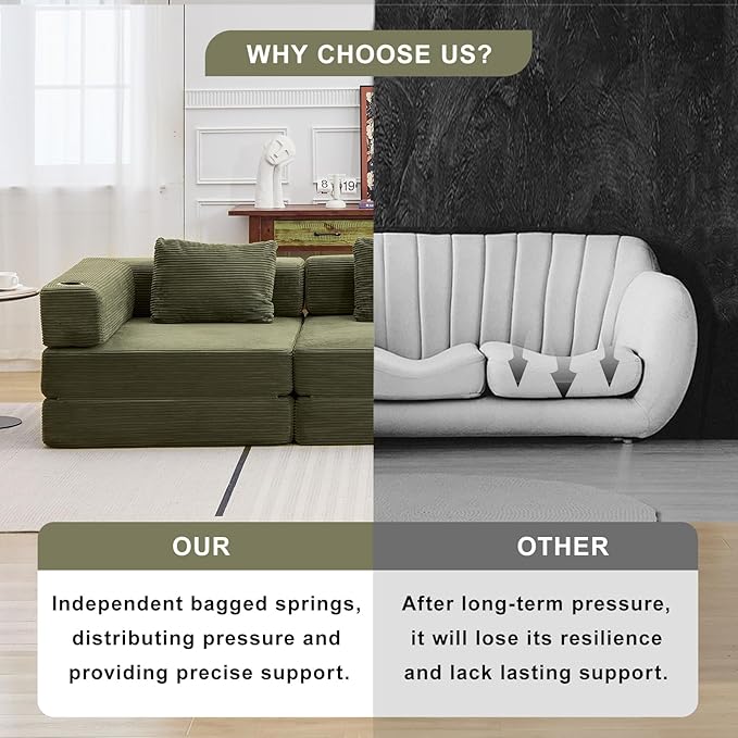 78" W Loveseat Sofa, 4 in 1 Convertible Floor Sofa Bed, Boneless Cloud Couch with Cup Holder, Fold Out Floor Couch, Loveseat Recliner Sleeper for Living Room Bedroom Lounge(Corduroy, White)