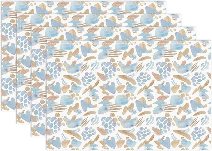 Blue and Brown Placemats Set of 4, Watercolor Table Mat for Home Kitchen, Restaurants, Outdoor Linen Washable Place Mats 12x18 inch Party Event Dining Decoration-07