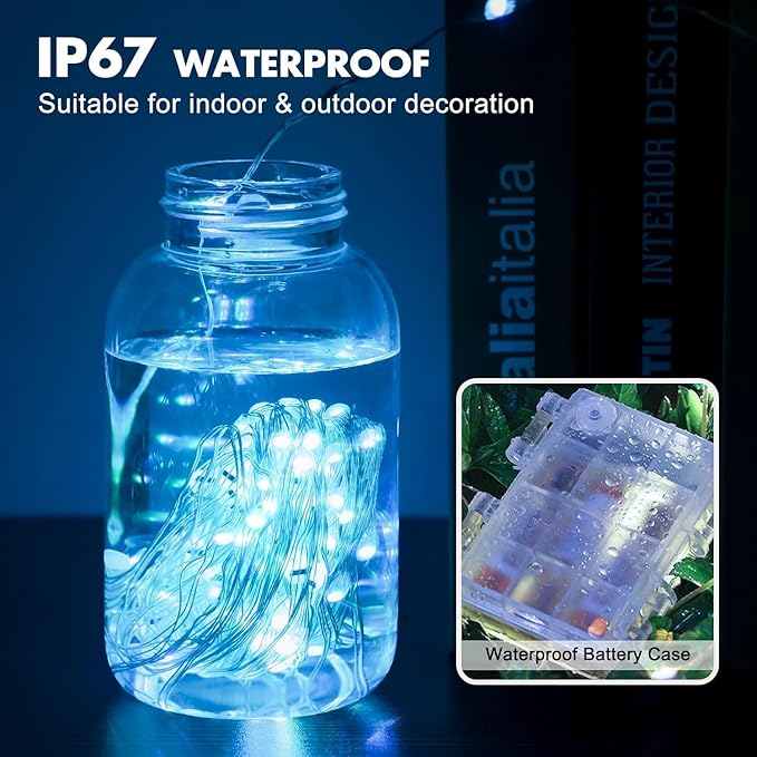 39Ft 120 LED Fairy Lights Battery Operated, RGB Color Changing String Light with Remote and Timer, Battery Powered Twinkle Lights for Bedroom, Dorm, Wall, Mason Jar, Backyard Indoor Outdoor Christmas