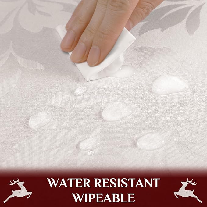 Softalker Christmas Jacquard Round Tablecloth, Winter Vintage Holly Waterproof Table Cloth, Xmas Farmhouse Fabric Table Cover for Holiday, Dining, Party Decor, Holly 70 Inch