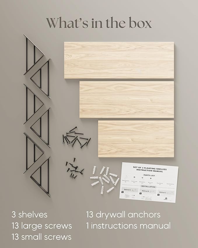 BAYKA Wall Shelves for Bedroom Decor, Floating Wall Shelves for Living Room Kitchen Storage, Wall Mounted Rustic Wood Floating Shelves for Kids Books, Corner Shelves for Bathroom(Brown,Set of 3)