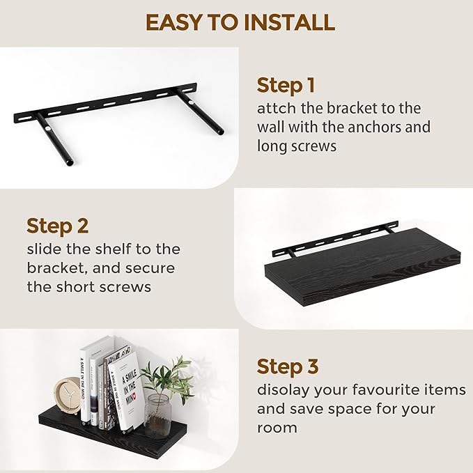 72 Inch Floating Shelves Black, 72 x 9 Rustic Wooden Fireplace Mantel, 9 Inch Floating Shelf for Wall, Farmhouse Wall Shelves for Home Storage & Display