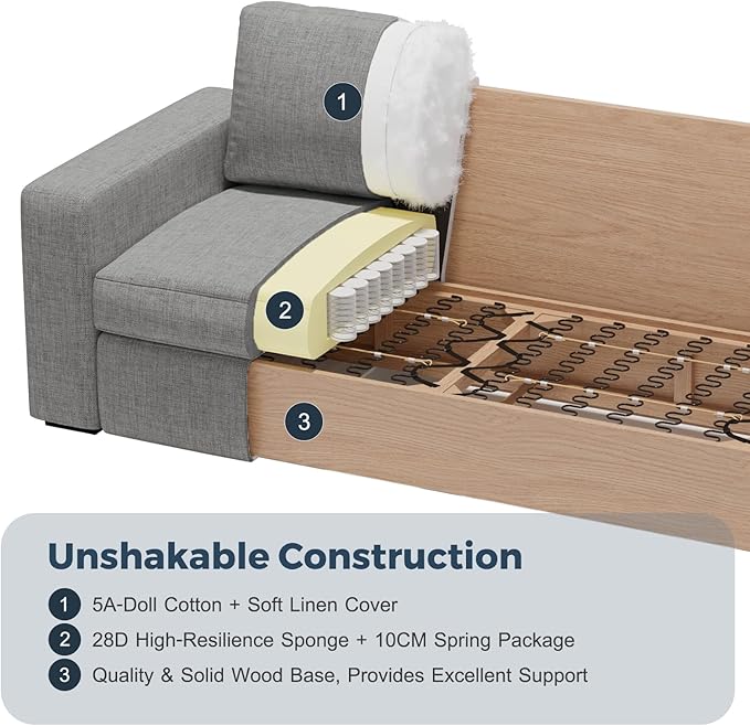 112" L Shaped Sectional Sofa with Detachable Sofa Cover, Reversible Sectional Modular Couch for Living Room, Linen Fabric Corner Couch with 7 Seats, Grey