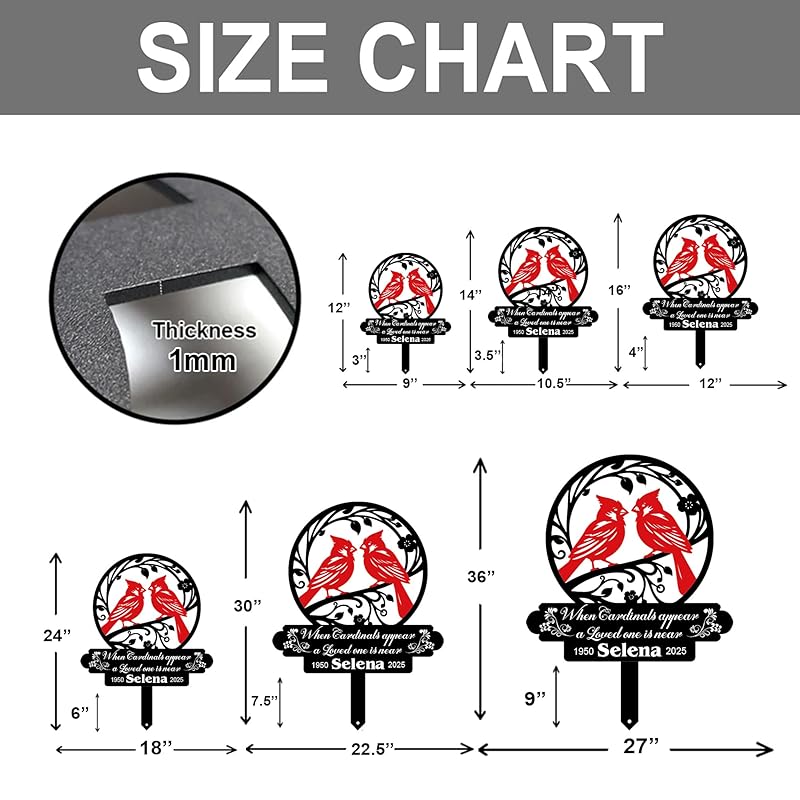Personalized Cemetery Memorial Metal Stakes, Cardinals Memorial Grave Markers,Graden Decorations for Loss of Mother Father, Outdoor Sympathy Decor Gift
