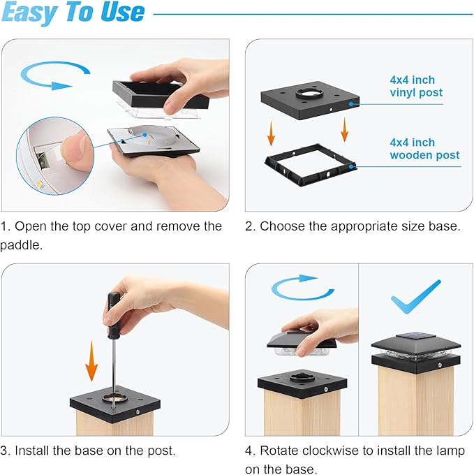 VOLISUN 4x4 Solar Post Cap Light 12pack,Solar Fence - Cap Lights Outdoor Waterproof for Wooden/Vinyl Post,Black Deck Post Cap Light Solar Powered with Warm White for Garden/Patio/Porch