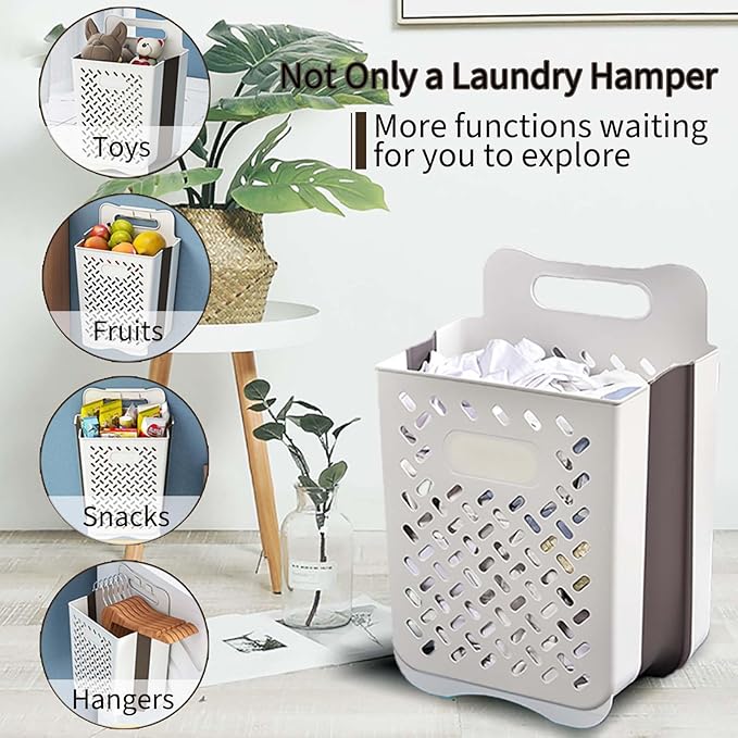 Plastic Collapsible Hanging Laundry Baskets with Carry Handle, Space-Saving Wall Hanging Laundry Basket Durable Tall Folding Plastic Laundry Hamper Waterproof Dirty Clothes Organizer XL+L