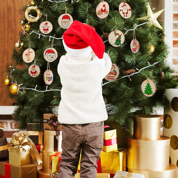 AerWo Natural Wood Slices 50 Pcs 2.7-3.1 Inches Craft Wood Kit Unfinished Predrilled with Hole Wooden Circles Tree Slices for Arts and Crafts Christmas Ornaments DIY Crafts