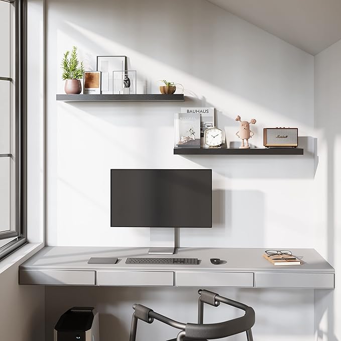 BAMEOS Floating Shelves, 35 Wx7 D Black Wall Mounted Wooden Shelves with Invisible Brackets Set of 2, Hanging Wall Shelves Decoration for Bedroom and Kitchen