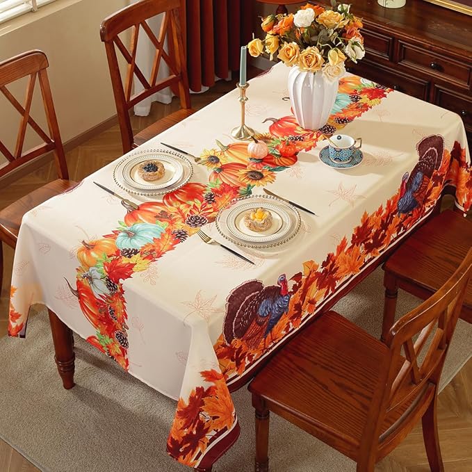 SASTYBALE Thanksgiving Napkin 2020 Inch Square Turkey & Pumpkin Pattern Cloth Napkins Sef of 4 Decorative Washable Table Cloth Napkins for Fall, Harvest, Holiday Dining