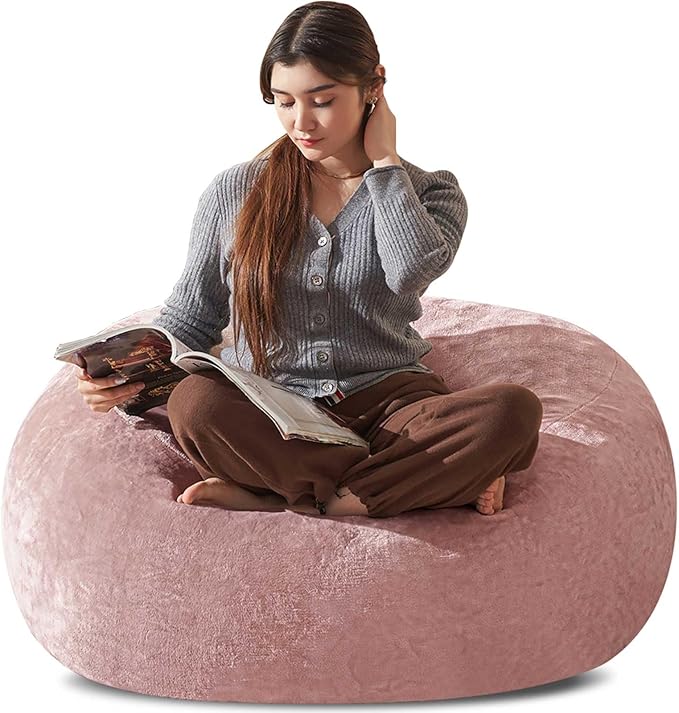 Bean Bag Chair 3Ft, Memory Foam Filled, Large Beanbag Chairs for Adults and Teens, Soft Sofa with Removable Flannel Cover, Round Couch for Living Room Bedroom College Dorm (Pink, 3FT-36×36"×24")
