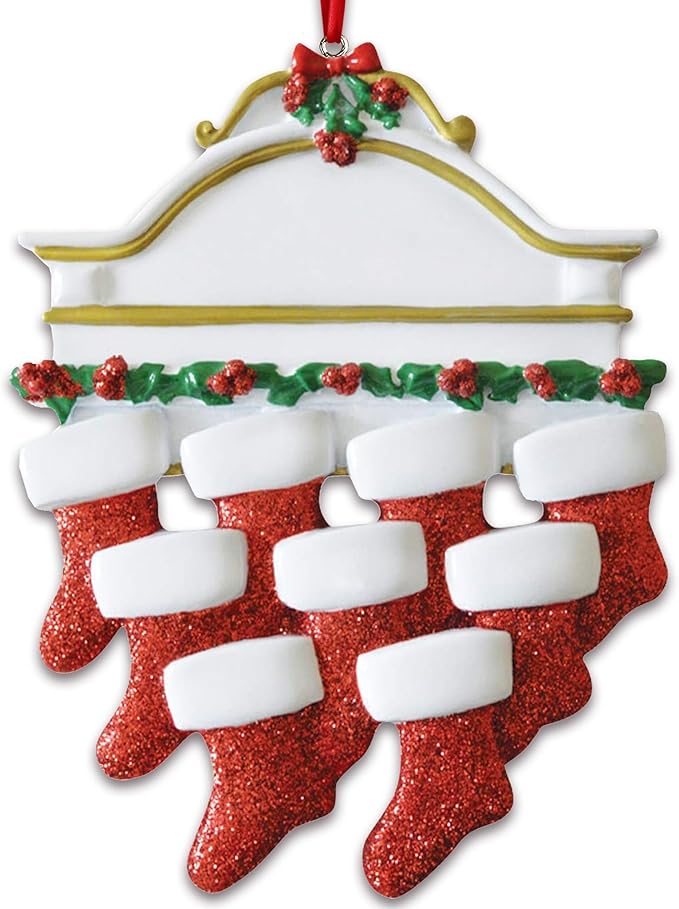 3D Fireplace Mantle Family of 9 Christmas Ornament 2025 Personalized Family Christmas Ornaments 2025 | Holiday Garland Personalized Tree Ornaments Customizable Gifts of Red Stockings of Nine Ornament