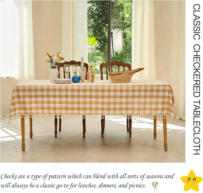 Table Cloth Rectangle Table-Rustic Gingham Tablecloth Buffalo Plaid Tablecloths for Spring Summer Picnic Kitchen Dining Room (55x102 Inch,Yellow and White)