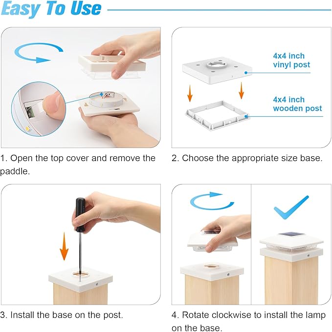 VOLISUN 4x4 Solar Post Cap Light 8pack,Solar Fence - Post Lights Outdoor Waterproof for Wooden/Vinyl Deck Post, White Light Solar Powered with Warm White