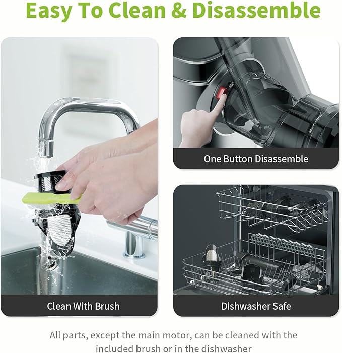 Aeitto Cold Press Juicer Machines, 3.6 Inch Wide Chute, Large Capacity, High Juice Yield, 2 Masticating Juicer Modes, Easy to Clean Slow Juicer for Vegetable and Fruit, Silver