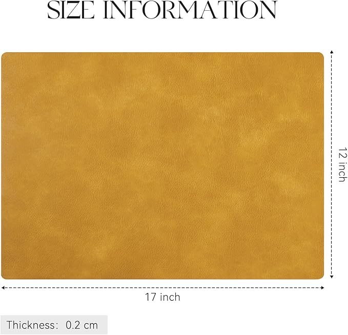 MOSAYT Vinyl Placemats Set of 8-12 X 17 Inch - Faux Leather 100% Waterproof Oil-Proof Wipeable PU Place Mats, Heat Resistant Reversible Table Mats for Kitchen, Dining, Outdoor (Yellow)