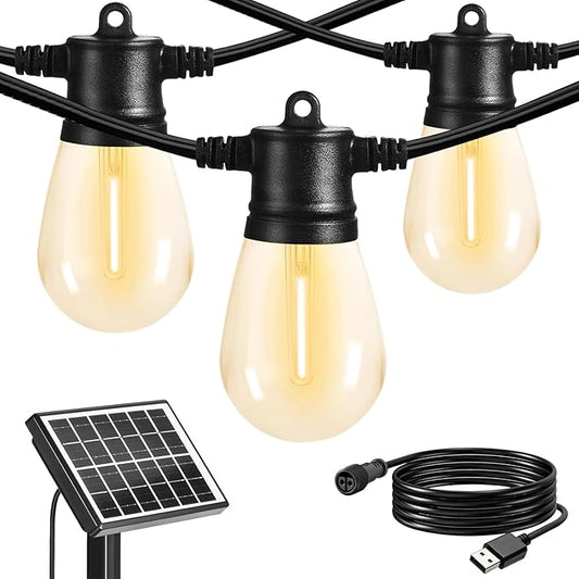 SUNTHIN 100ft Solar String Light Outdoor, USB Rechargeable Patio Solar Outdoor Lights with Waterproof & Shatterproof 30 LED Bulbs for Backyard, Porch, Garden, Pool, Party, Camping