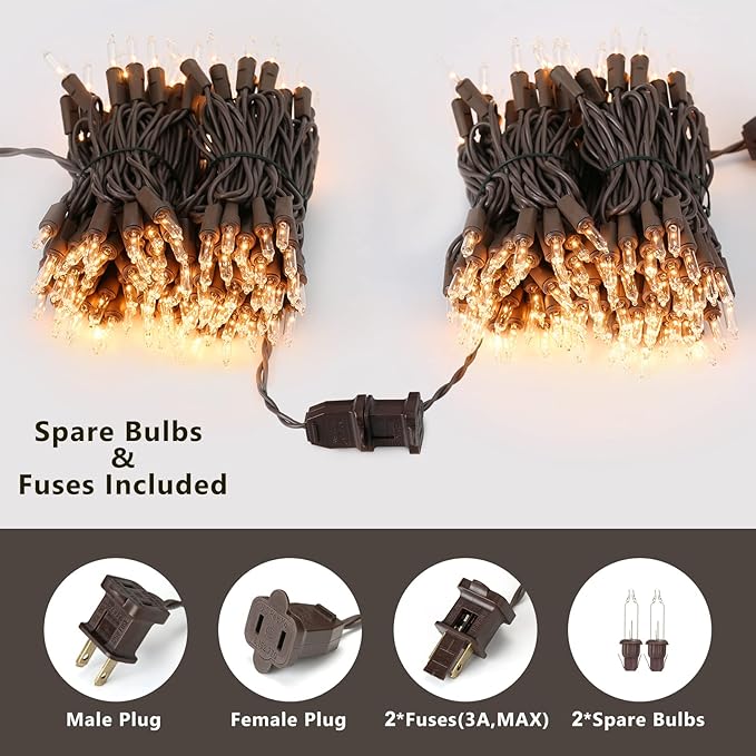 ODEETRONIC Clear Christmas Lights String, 21.63ft 100 Count Incandescent Brown Wire String Lights, UL Certified Outdoor Christmas Light, Connectable Indoor Tree Lights for Wedding Party, Warm White