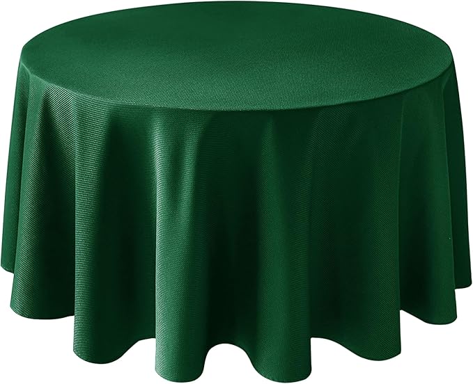 Biscaynebay Textured Fabric Round Christmas Table Cloths 108", Hunter Green Water Resistant Folding Table Covers for Dining, Kitchen, Wedding, Parties etc. Machine Washable