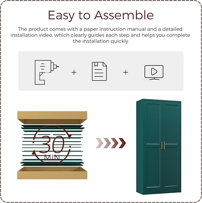 71" Metal Pantry Cabinet, Tall Kitchen Pantry Storage Cabinet with 4 Adjustable Shelves and Gold Handles, Green Cupboard for Kitchen, Dining Room, Living Room